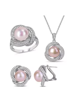 New 👍 3-Piece Set of 9-10.5MM Pink Freshwater Cultured Pearl and 3.07 ct. t.g.w. Cubic Zirconia Ring, Earrings and Pendant with Chain in Sterling Silver by Belk & Co. 🛒 11 New 👍 3-Piece Set of 9-10.5MM Pink Freshwater Cultured Pearl and 3.07 ct. t.g.w. Cubic Zirconia Ring, Earrings and Pendant with Chain in Sterling Silver by Belk & Co. 🛒 -DealsBelk & Co. Store Belk 10899