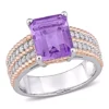 Cheap 🎁 Octagon Amethyst and White Topaz Cocktail Ring in White and Rose Plated Sterling Silver by Belk & Co. 🤩