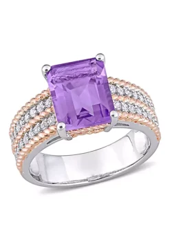 Cheap 🎁 Octagon Amethyst and White Topaz Cocktail Ring in White and Rose Plated Sterling Silver by Belk & Co. 🤩 -DealsBelk & Co. Store Belk 10914