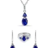 Best deal 🧨 Lab Created 5.12 ct. Nano Blue Sapphire and Diamond Pendant Necklace, Ring and Drop Earrings, 3pc Set, Sterling Silver by Belk & Co. ❤️