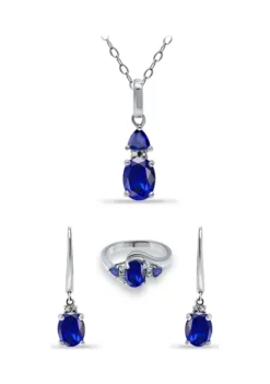 Best deal 🧨 Lab Created 5.12 ct. Nano Blue Sapphire and Diamond Pendant Necklace, Ring and Drop Earrings, 3pc Set, Sterling Silver by Belk & Co. ❤️
