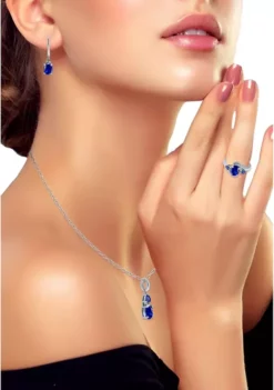 Best deal 🧨 Lab Created 5.12 ct. Nano Blue Sapphire and Diamond Pendant Necklace, Ring and Drop Earrings, 3pc Set, Sterling Silver by Belk & Co. ❤️ -DealsBelk & Co. Store Belk 10919