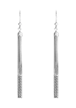 Outlet ๐ Multi Row Snake Chain and Bead Drop Tassel Earrings in Sterling Silver by Belk & Co. ๐