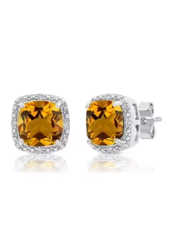 Best Pirce ๐ฅ 7 Millimeter Cushion Cut Citrine and Diamond Accent Halo Stud Earrings in Sterling Silver by Belk & Co. โค๏ธ