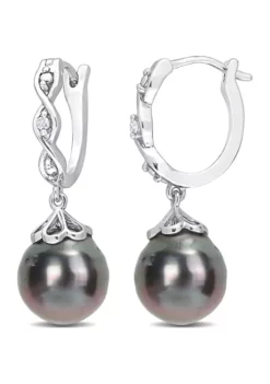 Best reviews of 👍 8-9mm Black Tahitian Cultured Pearl and Diamond Accent Infinity Huggie Earrings in Sterling Silver by Belk & Co. 🔔