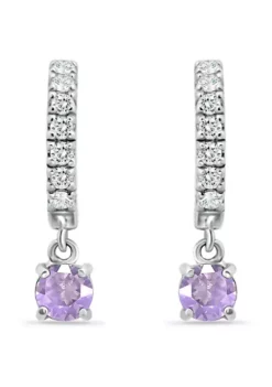 Best reviews of 😀 1.26 ct. t.w. Amethyst and White Topaz Huggie Hoop Drop Earrings, Sterling Silver by Belk & Co. 🎁