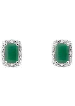 Hot Sale 👏 Sterling Silver 6x4mm Emerald Cut Emerald Diamond Accent Halo Stud Earrings by Belk & Co. ❤️ -DealsBelk & Co. Store Belk 11050