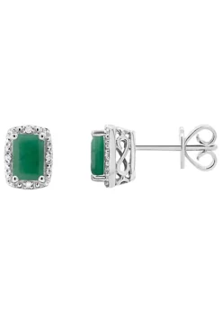 Hot Sale 👏 Sterling Silver 6x4mm Emerald Cut Emerald Diamond Accent Halo Stud Earrings by Belk & Co. ❤️ -DealsBelk & Co. Store Belk 11052