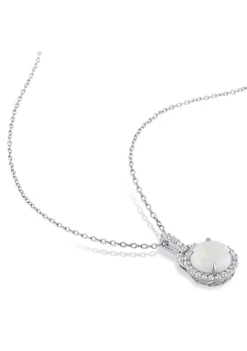 Hot Sale 😍 2.16 ct. t.g.w. Opal and White Topaz Halo Charm Pendant with Chain in Sterling Silver by Belk & Co. 🥰 -DealsBelk & Co. Store Belk 11107