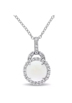 Hot Sale 😍 2.16 ct. t.g.w. Opal and White Topaz Halo Charm Pendant with Chain in Sterling Silver by Belk & Co. 🥰 -DealsBelk & Co. Store Belk 11109
