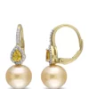 Best Sale 😉 9 to 9.5 Millimeter Golden South Sea Pearl, 3/8 ct. t.w. Yellow Sapphire and 1/8 ct. t.w. Diamond Drop Earrings in 14k Yellow Gold by Belk & Co. 🎁