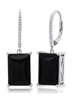 Best reviews of 🥰 Emerald-Cut Onyx Quartz Dangle White Topaz Detail Lever Back Earrings in Sterling Silver (14 mm x 10 mm) by Belk & Co. 💯 -DealsBelk & Co. Store Belk 11143