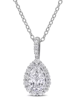 Top 10 😍 1.3 ct. t.w. Created Moissanite Teardrop Halo Necklace in Sterling Silver by Belk & Co. ✨