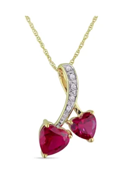 Hot Sale 🔔 2.62 ct. t.w. Created Ruby Heart Necklace with Diamonds in 10k Yellow Gold by Belk & Co. 🔔 -DealsBelk & Co. Store Belk 11166