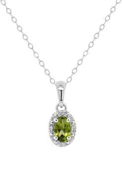 Flash Sale ๐งจ Sterling Silver 6x4mm Oval Peridot Diamond Accent Halo Pendant Necklace by Belk & Co. ๐ฏ