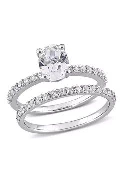 Best Sale โญ Lab Created Oval Cut Created White Sapphire Engagement Ring and Matching Eternity Ring 2pc Set in 10K White Gold by Belk & Co. โจ