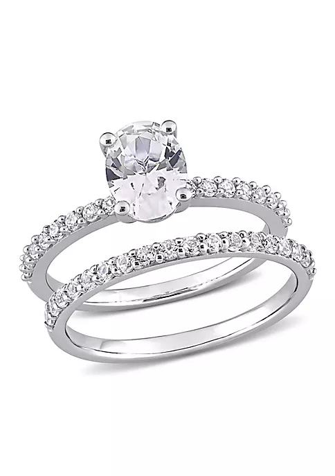 Best Sale ⭐ Lab Created Oval Cut Created White Sapphire Engagement Ring and Matching Eternity Ring 2pc Set in 10K White Gold by Belk & Co. ✨ 1 Best Sale ⭐ Lab Created Oval Cut Created White Sapphire Engagement Ring and Matching Eternity Ring 2pc Set in 10K White Gold by Belk & Co. ✨