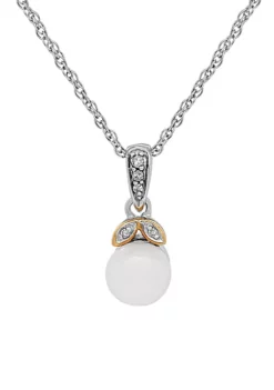 Discount 🔥 Sterling Silver 14K Yellow Gold 0.03 ctw Diamond & Pearl Pendant by Belk & Co. 🥰