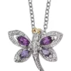 Flash Sale 😀 1/2 ct. t.w. Amethyst, 1/4 ct. t.w. Lolite and 1/10 ct. t.w. Diamond Dragonfly 17-Inch Necklace in Sterling Silver and 14K Gold Accent by Belk & Co. 😀