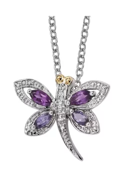 Flash Sale ๐ 1/2 ct. t.w. Amethyst, 1/4 ct. t.w. Lolite and 1/10 ct. t.w. Diamond Dragonfly 17-Inch Necklace in Sterling Silver and 14K Gold Accent by Belk & Co. ๐