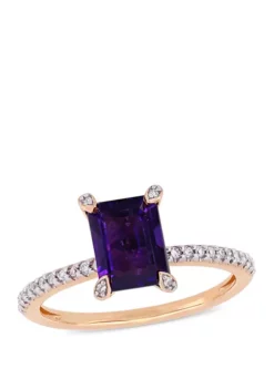 Hot Sale ⌛ 1.5 ct. t.w. Amethyst and 1/10 ct. t.w. Diamond Ring in 10k Rose Gold by Belk & Co. 🌟