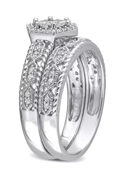 Best deal 👍 1/4 CT TW Diamond Hexagon Halo Bridal Ring Set in Sterling Silver by Belk & Co. 👍 -DealsBelk & Co. Store Belk 11292
