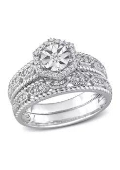 Best deal 👍 1/4 CT TW Diamond Hexagon Halo Bridal Ring Set in Sterling Silver by Belk & Co. 👍 -DealsBelk & Co. Store Belk 11295