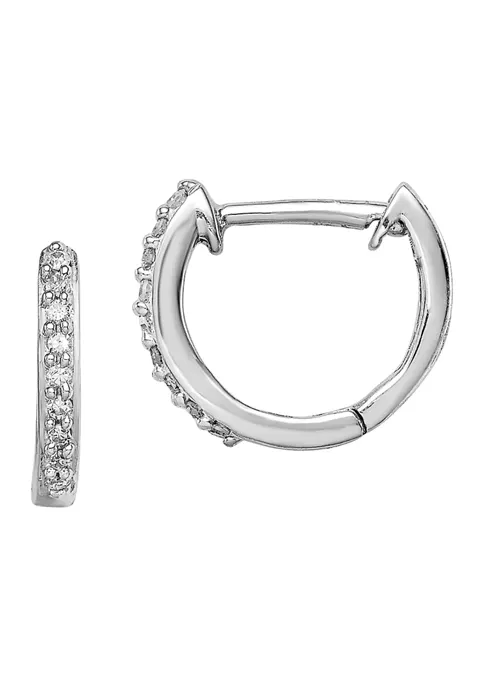 Promo 🎁 1/10 ct. t.w. Diamond Huggie Earrings in Rhodium-plated Sterling Silver by Belk & Co. 😀 2 Promo 🎁 1/10 ct. t.w. Diamond Huggie Earrings in Rhodium-plated Sterling Silver by Belk & Co. 😀 - Image 2