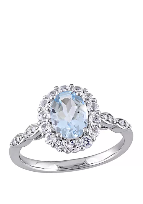 Hot Sale ๐ฅ 1.13 ct t.w. Aquamarine, White Topaz, and 1/10 ct. t.w. Diamond Accent Halo Vintage Ring in 14K White Gold by Belk & Co. โ๏ธ 1 Hot Sale ๐ฅ 1.13 ct t.w. Aquamarine, White Topaz, and 1/10 ct. t.w. Diamond Accent Halo Vintage Ring in 14K White Gold by Belk & Co. โ๏ธ