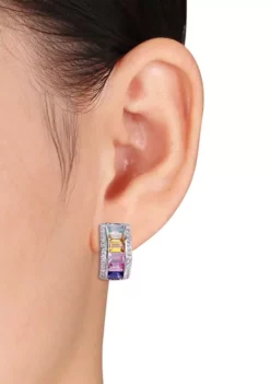 Best Sale 🎁 4.25 ct. t.w. Multi-Color Created Sapphire Hoop Earrings in Sterling Silver by Belk & Co. 🧨 -DealsBelk & Co. Store Belk 11350