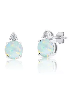 Brand new 🔔 7 Millimeter Round Created Opal and Diamond Accent Stud Earrings in Sterling Silver by Belk & Co. ⌛