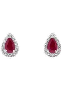 Best Pirce 😍 Sterling Silver 6x4mm Pear Shaped Ruby Diamond Accent Halo Stud Earrings by Belk & Co. 😍 -DealsBelk & Co. Store Belk 11371