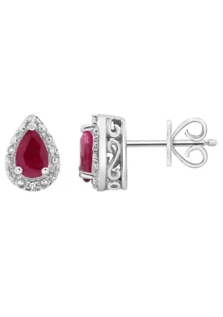 Best Pirce 😍 Sterling Silver 6x4mm Pear Shaped Ruby Diamond Accent Halo Stud Earrings by Belk & Co. 😍 -DealsBelk & Co. Store Belk 11373