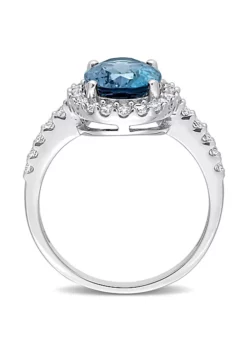Budget ⌛ 4.2 ct. t.g.w. London Blue Topaz and Created White Sapphire Halo Cocktail Ring in 10K White Gold by Belk & Co. 😍 -DealsBelk & Co. Store Belk 11396