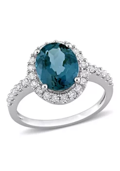 Budget ⌛ 4.2 ct. t.g.w. London Blue Topaz and Created White Sapphire Halo Cocktail Ring in 10K White Gold by Belk & Co. 😍 -DealsBelk & Co. Store Belk 11398