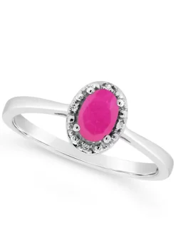 New 🔥 Sterling Silver 6x4mm Oval Ruby Diamond Accent Halo Ring by Belk & Co. 👍