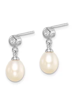 Flash Sale 😀 Sterling Silver Rhodium-plated 7-8mm White Freshwater Cultured Pearl Cubic Zirconia Dangle Earrings by Belk & Co. 🤩 -DealsBelk & Co. Store Belk 11415
