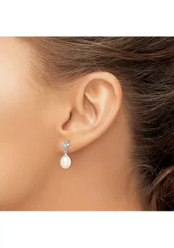 Flash Sale 😀 Sterling Silver Rhodium-plated 7-8mm White Freshwater Cultured Pearl Cubic Zirconia Dangle Earrings by Belk & Co. 🤩 -DealsBelk & Co. Store Belk 11416
