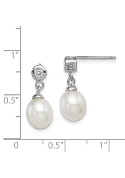 Flash Sale 😀 Sterling Silver Rhodium-plated 7-8mm White Freshwater Cultured Pearl Cubic Zirconia Dangle Earrings by Belk & Co. 🤩 -DealsBelk & Co. Store Belk 11417
