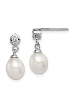 Flash Sale 😀 Sterling Silver Rhodium-plated 7-8mm White Freshwater Cultured Pearl Cubic Zirconia Dangle Earrings by Belk & Co. 🤩 -DealsBelk & Co. Store Belk 11419