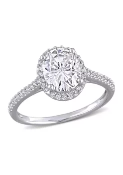 Best reviews of 👍 Lab Created 2 ct. t.w. Oval-Cut Moissanite and 1/4 ct. t.w. Diamond Halo Engagement Ring in 14k White Gold by Belk & Co. 🔔
