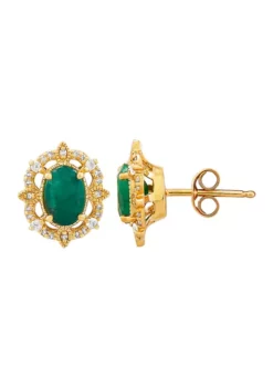 Deals 🧨 1/8 ct. t.w. Diamond and 1 ct. t.w. Emerald Earrings in 10K Yellow Gold by Belk & Co. ✨