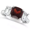 New 🔥 Sterling Silver 8mm Cushion Garnet and White Topaz Three-Stone Ring by Belk & Co. 👏