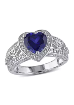 Buy ๐ Lab Created 1/10 CT TW Diamond and Created Blue Sapphire Vintage Heart Ring in Sterling Silver by Belk & Co. ๐