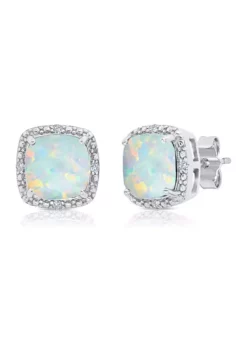 Coupon 🔥 7 Millimeter Cushion-Cut Created Opal and Diamond Accent Halo Stud Earrings in Sterling Silver by Belk & Co. ⌛ -DealsBelk & Co. Store Belk 11452