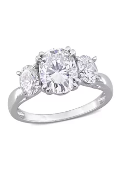Hot Sale 😀 3 ct. t.w. Created Moissanite Oval 3-Stone Engagement Ring in 10k White Gold by Belk & Co. ✨