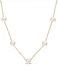 Best Sale 😉 14KY 17.5" 5-6mm FW Pearl "Tin-Cup"-Style Necklace on Rope 6R Chain by Belk & Co. 👏