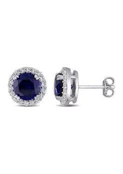 New 🛒 Lab Created 5.12 ct. t.w. Created Blue and White Sapphire Halo Stud Earrings in Sterling Silver by Belk & Co. 🥰 -DealsBelk & Co. Store Belk 11484