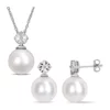 New ⌛ 11-12mm Cultured Freshwater Pearl and Diamond Accent Drop Earrings and Pendant with Chain Set in Sterling Silver by Belk & Co. 🔔