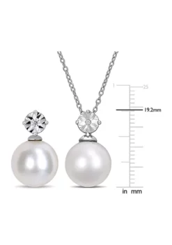 New โ 11-12mm Cultured Freshwater Pearl and Diamond Accent Drop Earrings and Pendant with Chain Set in Sterling Silver by Belk & Co. ๐ 7 New โ 11-12mm Cultured Freshwater Pearl and Diamond Accent Drop Earrings and Pendant with Chain Set in Sterling Silver by Belk & Co. ๐ -DealsBelk & Co. Store Belk 11487